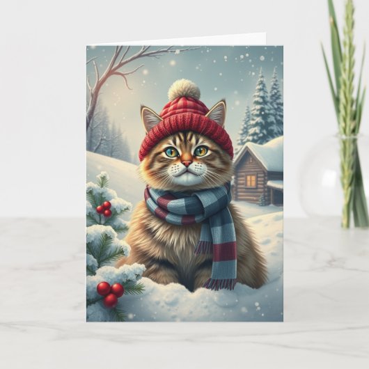 Tabby Cat in Preppy Winter Attraktion und Hat Wint Karte (Vorderseite)