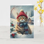 Tabby Cat in Preppy Winter Attraktion und Hat Wint Karte (Gelbe Blume)
