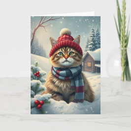Tabby Cat in Preppy Winter Attraktion und Hat Wint Karte