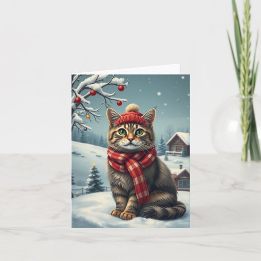 Tabby Cat in Preppy Winter Attraktion und Hat Wint Karte (Vorderseite)