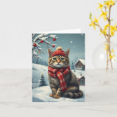 Tabby Cat in Preppy Winter Attraktion und Hat Wint Karte (Gelbe Blume)