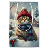 Tabby Cat in Preppy Winter Attraktion und Hat Wint Mittlere Geschenktüte (Vorderseite)