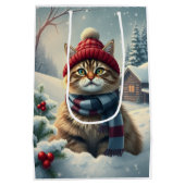 Tabby Cat in Preppy Winter Attraktion und Hat Wint Mittlere Geschenktüte (Rückseite)