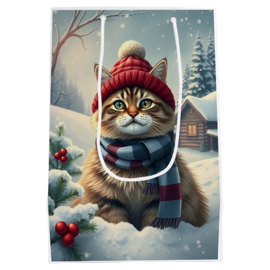 Tabby Cat in Preppy Winter Attraktion und Hat Wint Mittlere Geschenktüte (Rückseite)