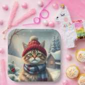 Tabby Cat in Preppy Winter Attraktion und Hat Wint Pappteller (Party)