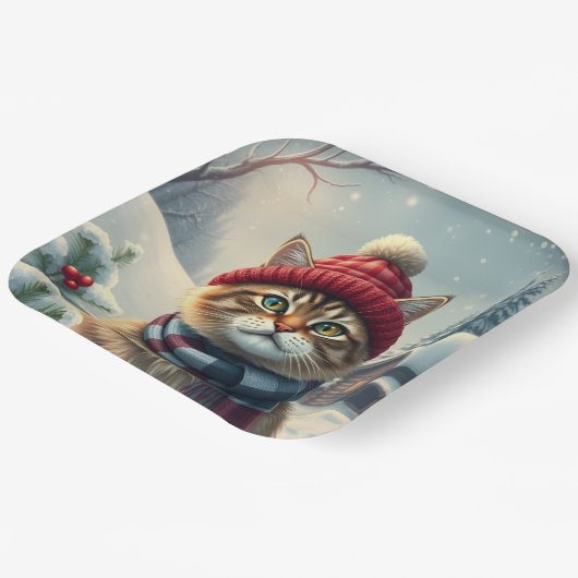 Tabby Cat in Preppy Winter Attraktion und Hat Wint Pappteller (Gewinkelt)