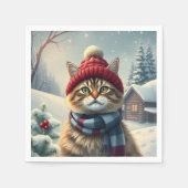 Tabby Cat in Preppy Winter Attraktion und Hat Wint Serviette (Vorderseite)