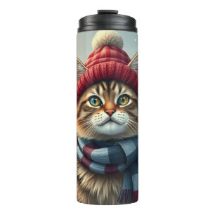 Tabby Cat in Preppy Winter Attraktion und Hat Wint Thermosbecher