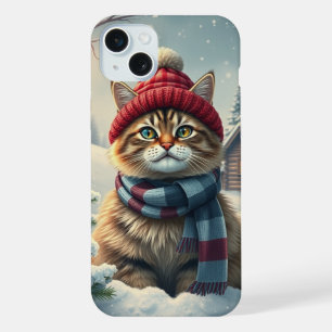 Tabby Cat in Preppy Winter Attraktion und Hut iPhone 15 Plus Hülle