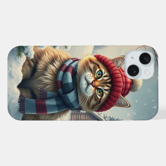 Tabby Cat in Preppy Winter Attraktion und Hut iPhone Hülle (Rückseite (Horizontal))