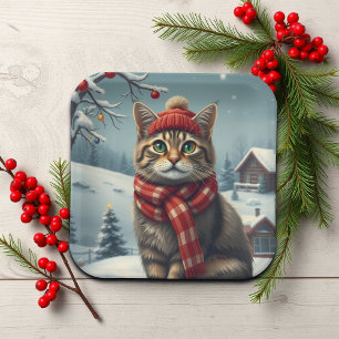 Tabby Cat in Preppy Winter Attraktion und Hut Pappteller