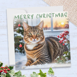 Tabby Cat In Snow Elegant Frohe Weihnachten
