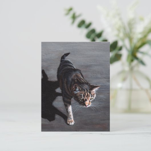 Tabby Cat in Sun mit Shadow Postcard Postkarte (Stehend Vorderseite)