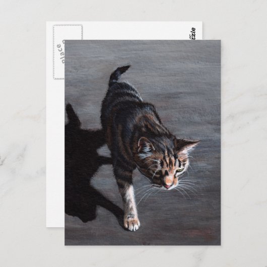 Tabby Cat in Sun mit Shadow Postcard Postkarte (Vorne/Hinten)
