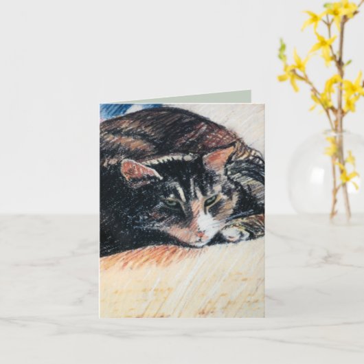 Tabby Cat individuell anpassbare Note Card, grün Karte (Gelbe Blume)