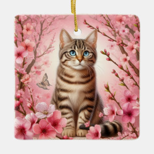 Tabby Cat Japanese Cherry Blossom Blume Kitten Keramikornament