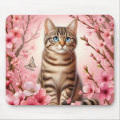 Tabby Cat Japanese Cherry Blossom Blume Kitten Mousepad (Vorne)