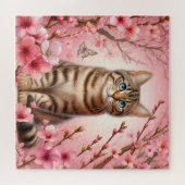 Tabby Cat Japanese Cherry Blossom Blume Kitten Puzzle (Horizontal)