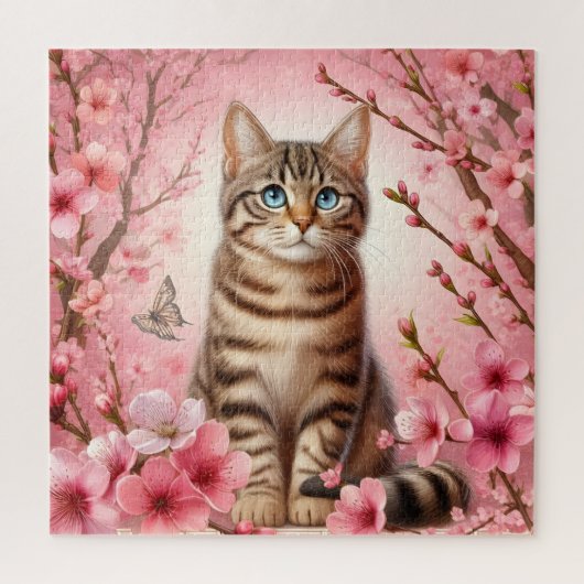 Tabby Cat Japanese Cherry Blossom Blume Kitten Puzzle (Vertikal)