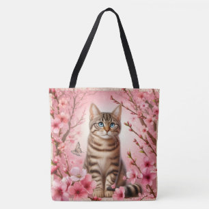 Tabby Cat Japanese Cherry Blossom Blume Kitten Tasche