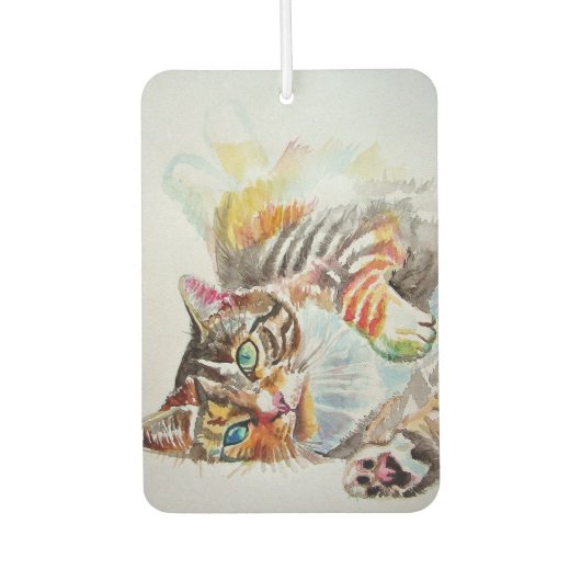 Tabby Cat Katzen Haustier Kunst Wasserfarbe Ladys Autolufterfrischer (Vorderseite)