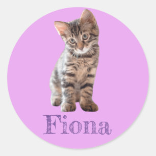 Tabby Cat Kitten Personalisiert Lavender Runder Aufkleber