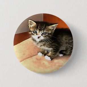 Tabby Cat Kitten Pet Portrait Button