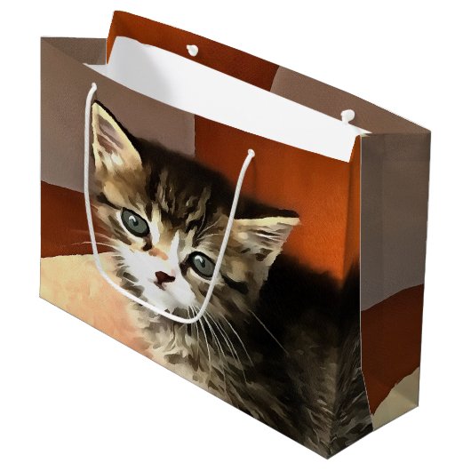 Tabby Cat Kitten Pet Portrait Große Geschenktüte (Vorderseite Schrägansicht)