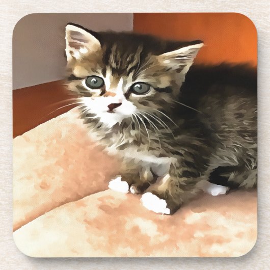 Tabby Cat Kitten Pet Portrait Untersetzer (Vorderseite)