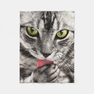 Tabby Cat Licking Paw Fleecedecke