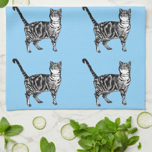 Tabby Cat Light Blue Teetuch Geschirrtuch (Gefaltet)