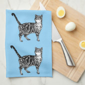 Tabby Cat Light Blue Teetuch Geschirrtuch (Viertel Falte)