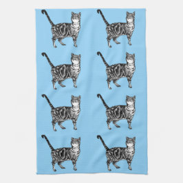 Tabby Cat Light Blue Teetuch Geschirrtuch