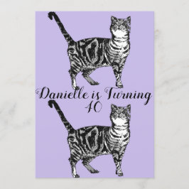 Tabby Cat Lila Art 40. Geburtstag Einladung