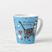 Tabby Cat Merry Blue Christmas Hearts Latte Tasse (Rechte Ecke)