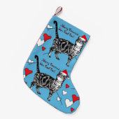 Tabby Cat Merry Blue Red Christmas Strumpf Kleiner Weihnachtsstrumpf (Vorderansicht (hängend))