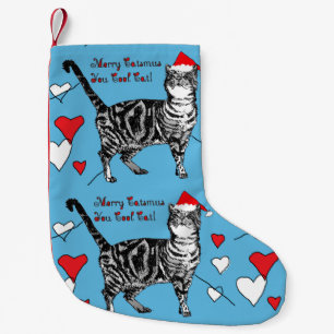 Tabby Cat Merry Blue Red Christmas Strumpf Kleiner Weihnachtsstrumpf