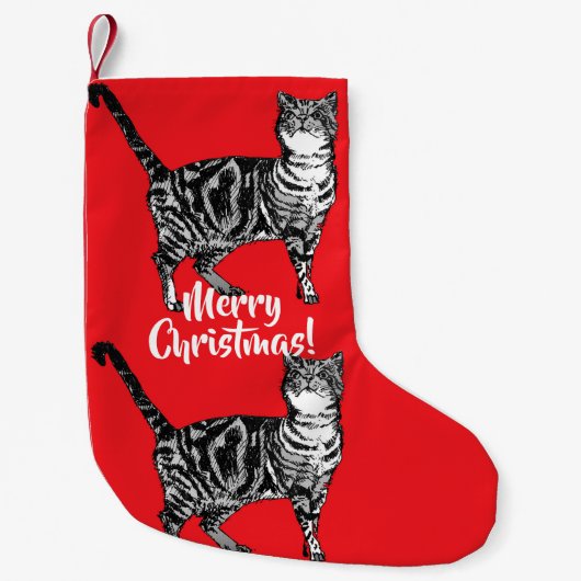 Tabby Cat Merry Cats Red Christmas Strumpf Kleiner Weihnachtsstrumpf (Vorderseite)