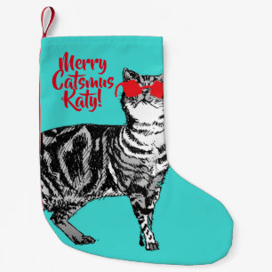 Tabby Cat Merry Catsmus Aqua Christmas Strumpf Kleiner Weihnachtsstrumpf