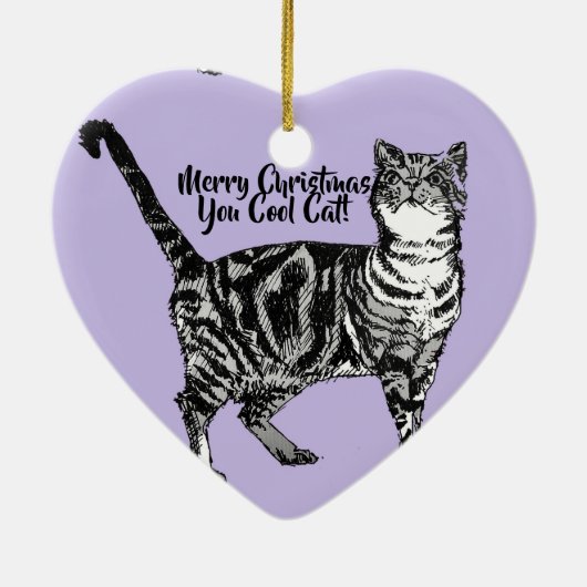 Tabby Cat Merry Catsmus lilac Weihnachtsdekoration Keramik Ornament (Hinten)