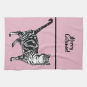 Tabby Cat Merry Catsmus Pink Christmas Cats Geschirrtuch (Horizontal)