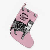 Tabby Cat Merry Catsmus Pink Christmas Stocking Kleiner Weihnachtsstrumpf (Vorderansicht (hängend))