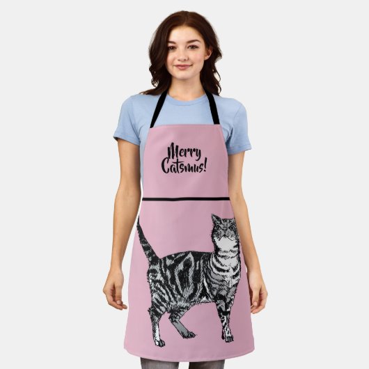 Tabby Cat Merry Catsmus Pink Christmas Stocking Schürze (Getragen)