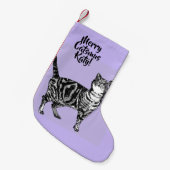Tabby Cat Merry Catsmus Purple Christmas Stocking Kleiner Weihnachtsstrumpf (Vorderansicht (hängend))