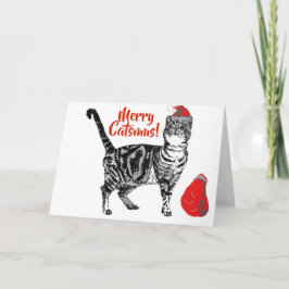 Tabby Cat Merry Catsmus Red Christmas Card Karte