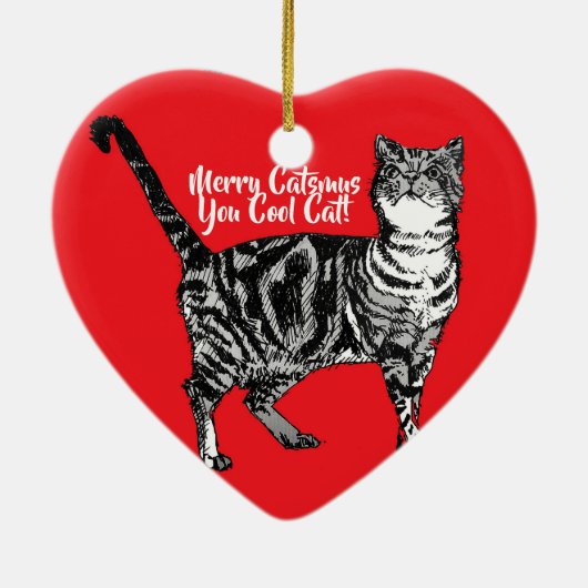 Tabby Cat Merry Catsmus Red Christmas Decoration Keramik Ornament (Hinten)