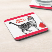 Tabby Cat Merry Catsmus Red Christmas Getränkeuntersetzer (Linke Seite)