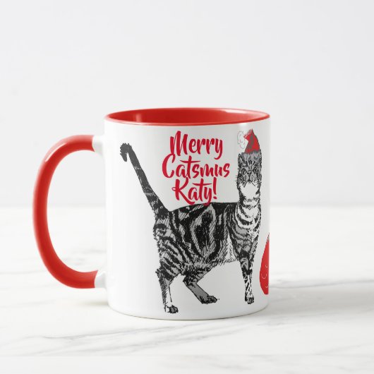 Tabby Cat Merry Catsmus Red Christmas Tasse (Links)