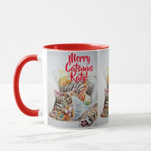 Tabby Cat Merry Catsmus Red Christmas Tasse (Links)