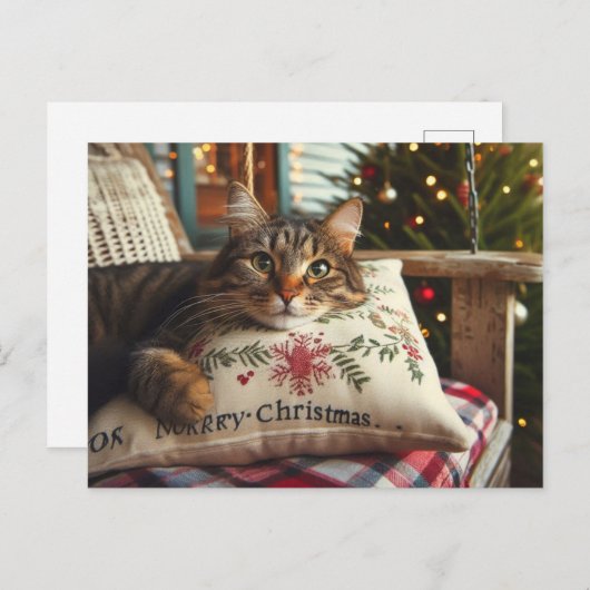 Tabby Cat Merry Christmas AI Postcard Postkarte (Vorne/Hinten)